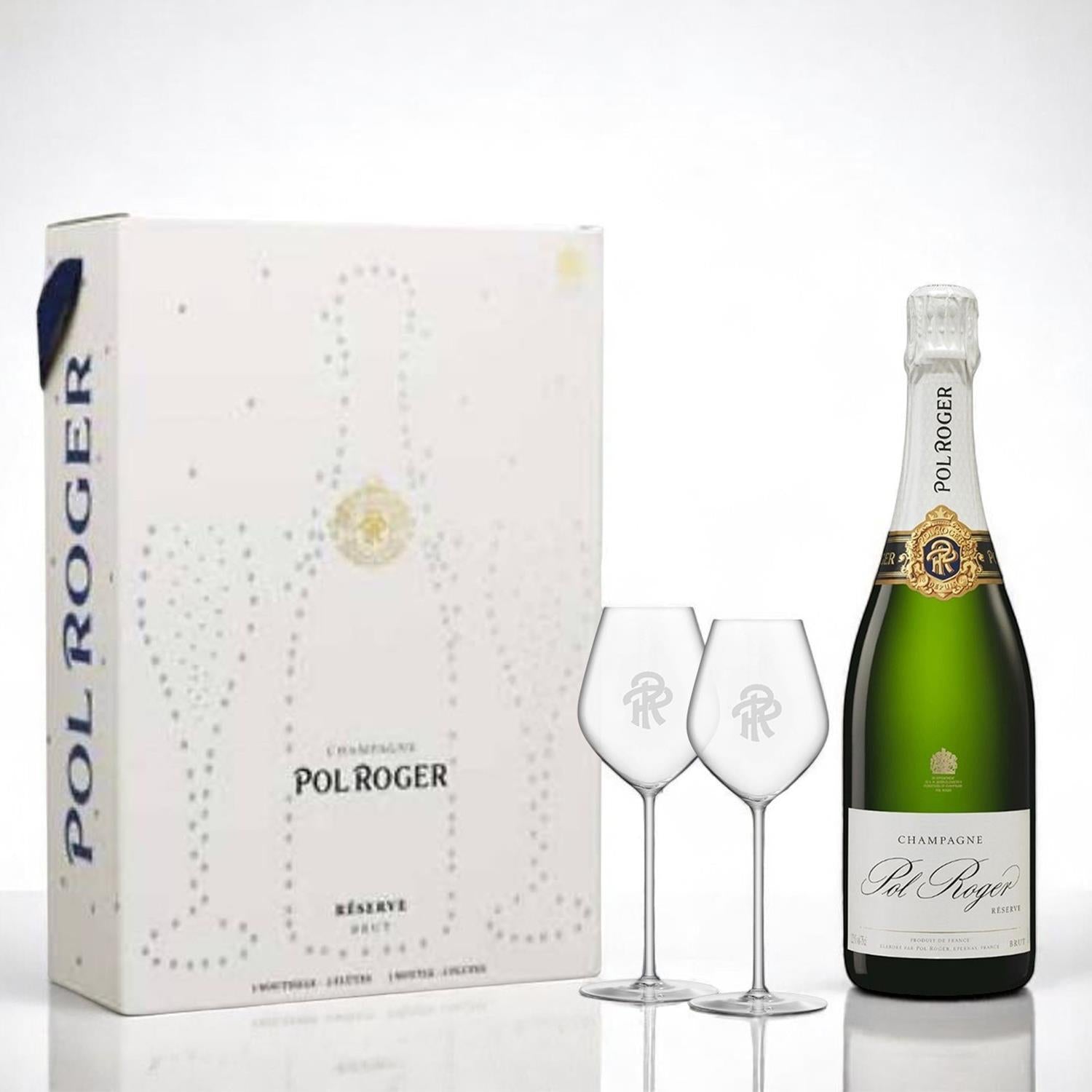 Pol Roger Brut Reserve Champagne Two Glass Gift Set 75cl