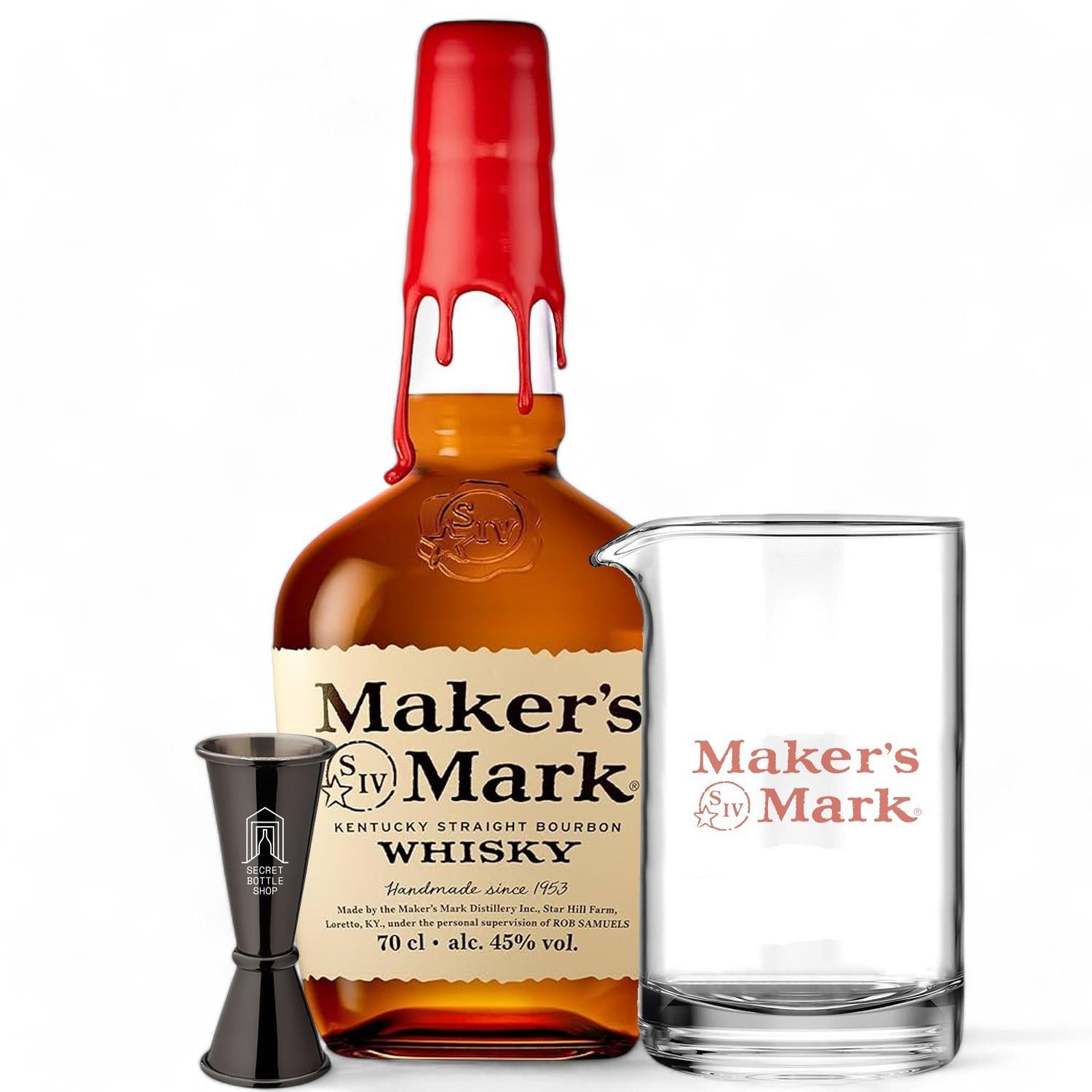 Maker's Mark Bourbon Cocktail Mixing Glass & Jigger Set 70cl