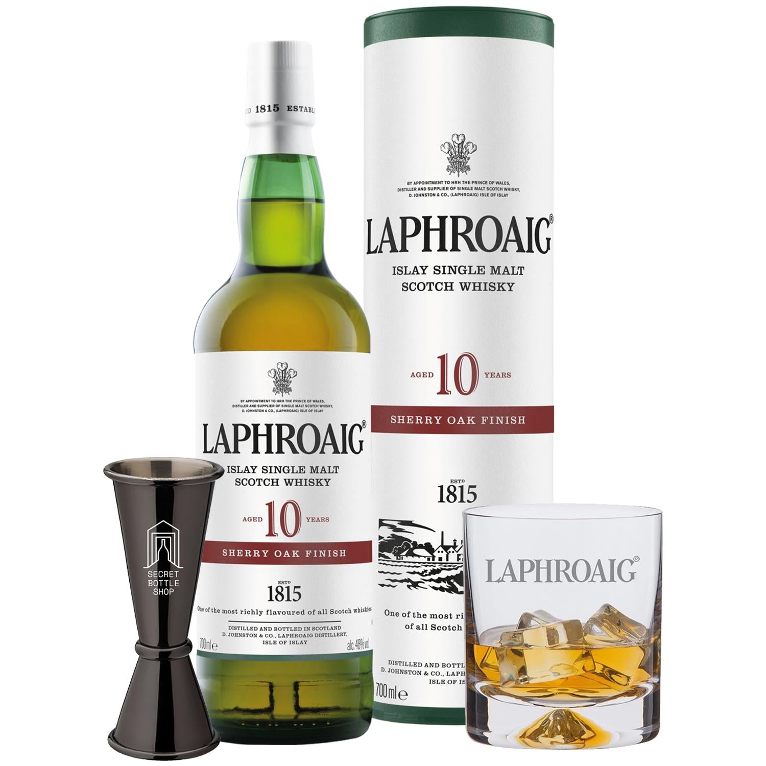Laphroaig 10 Year Old Sherry Oak Finish Whisky Glass & Jigger Gift Set 70cl