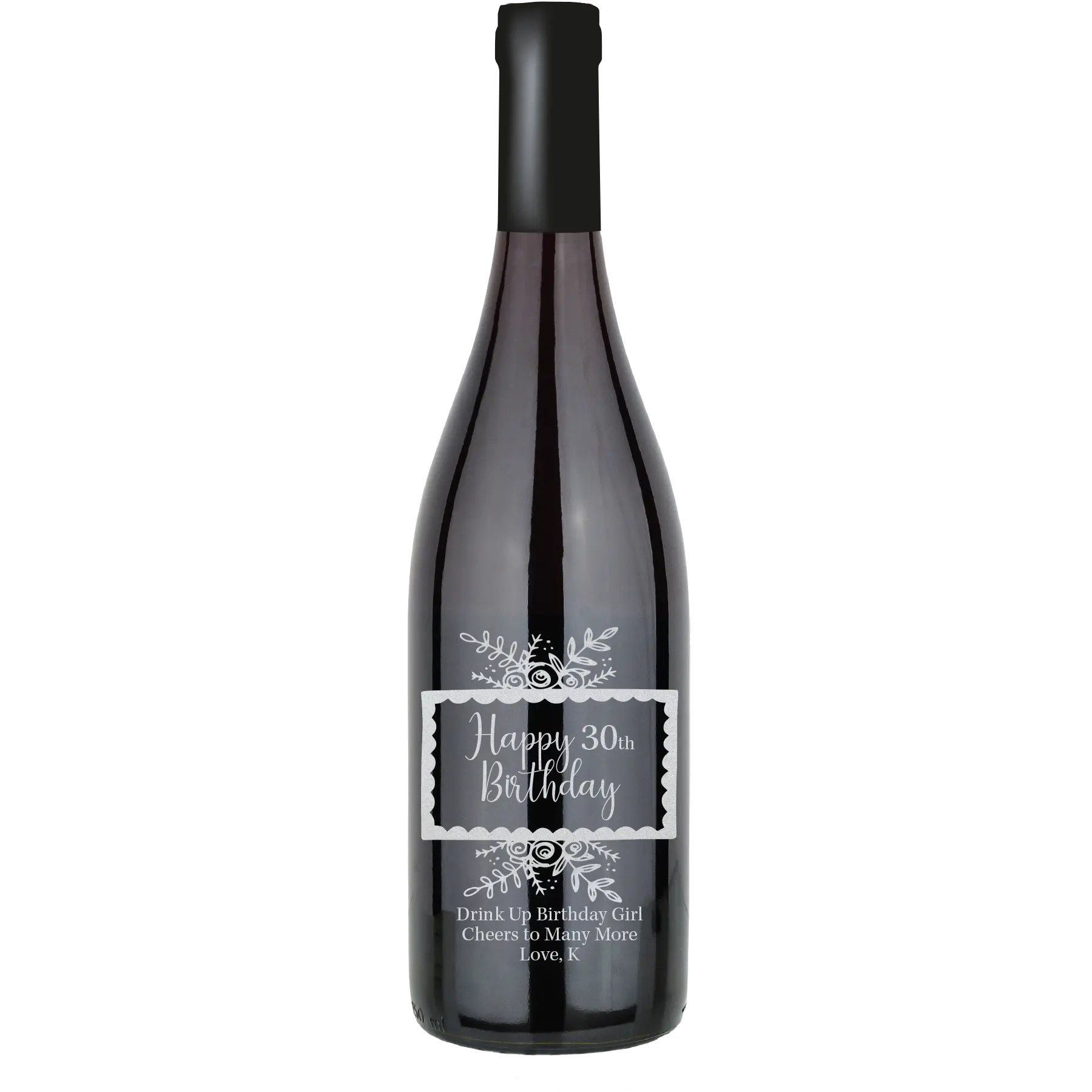 Happy Birthday Flower Frame Custom Wine Bottle - Pinot Noir