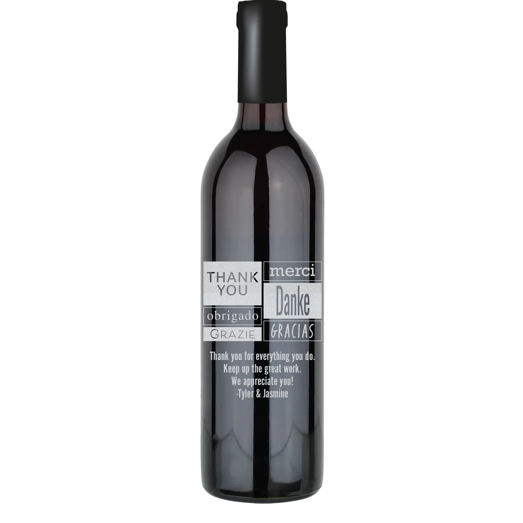 Thank You Multiple Languages Custom Wine Bottle - Cabernet Sauvignon