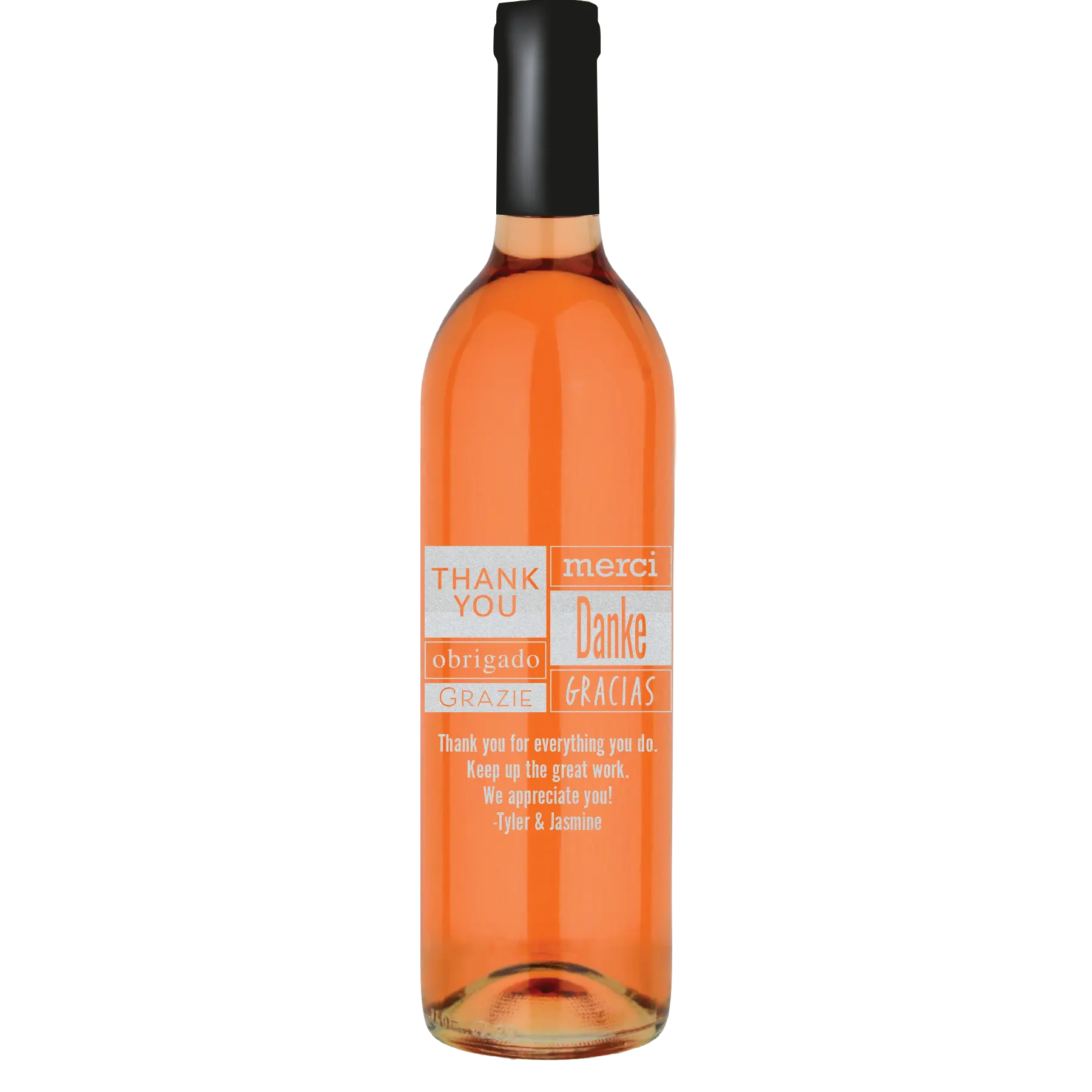 Thank You Multiple Languages Custom Wine Bottle - White Zinfandel