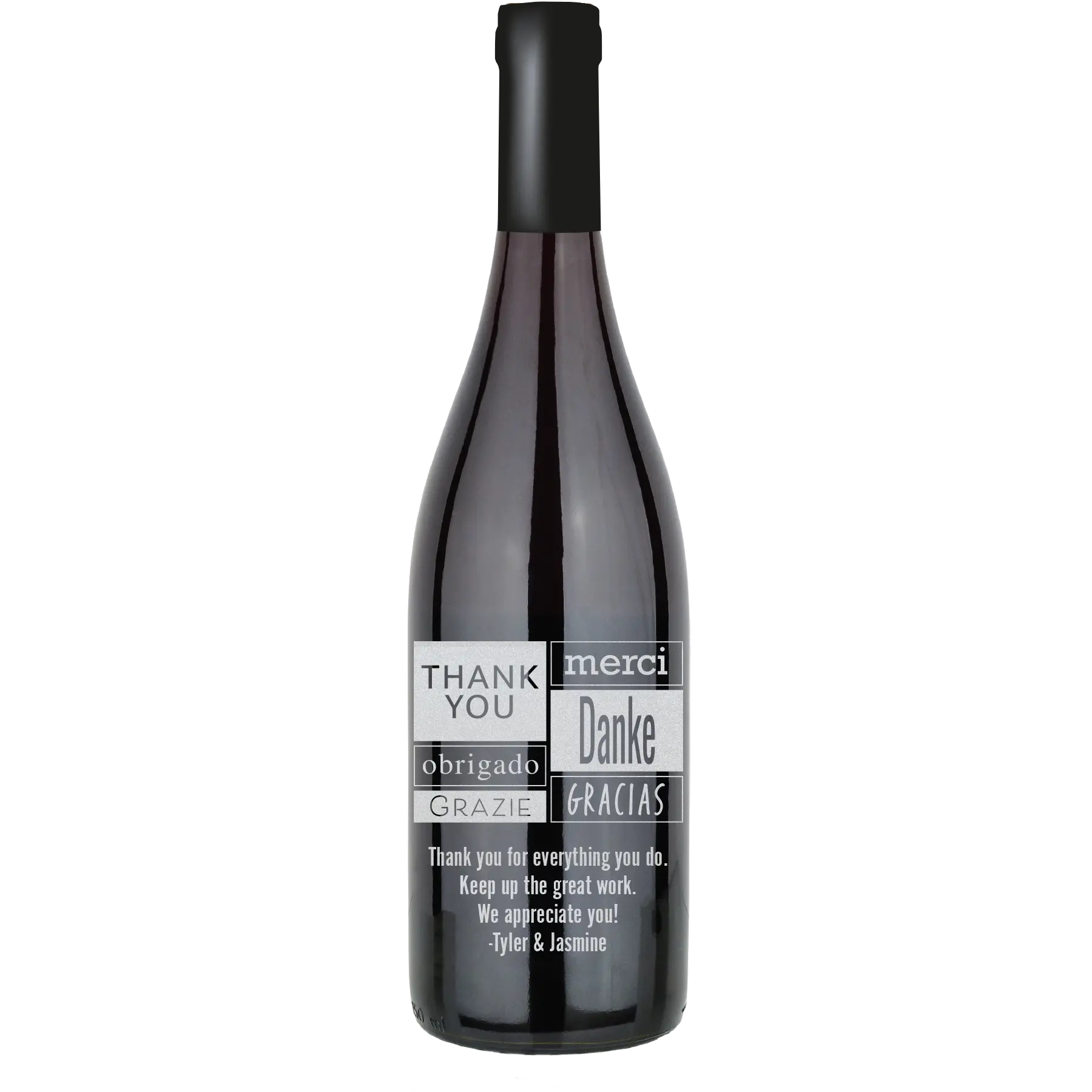 Thank You Multiple Languages Custom Wine Bottle - Pinot Noir