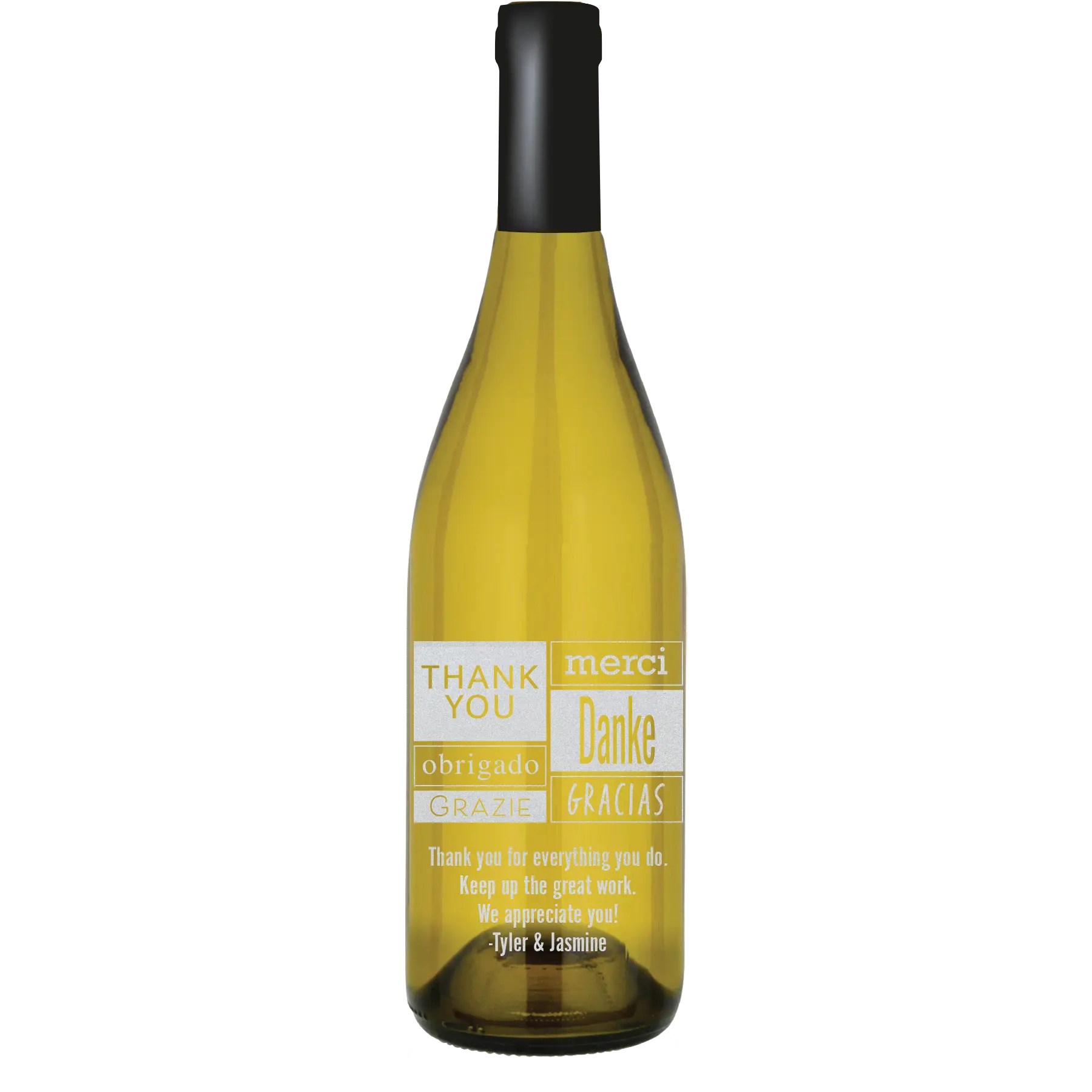 Thank You Multiple Languages Custom Wine Bottle - Chardonnay