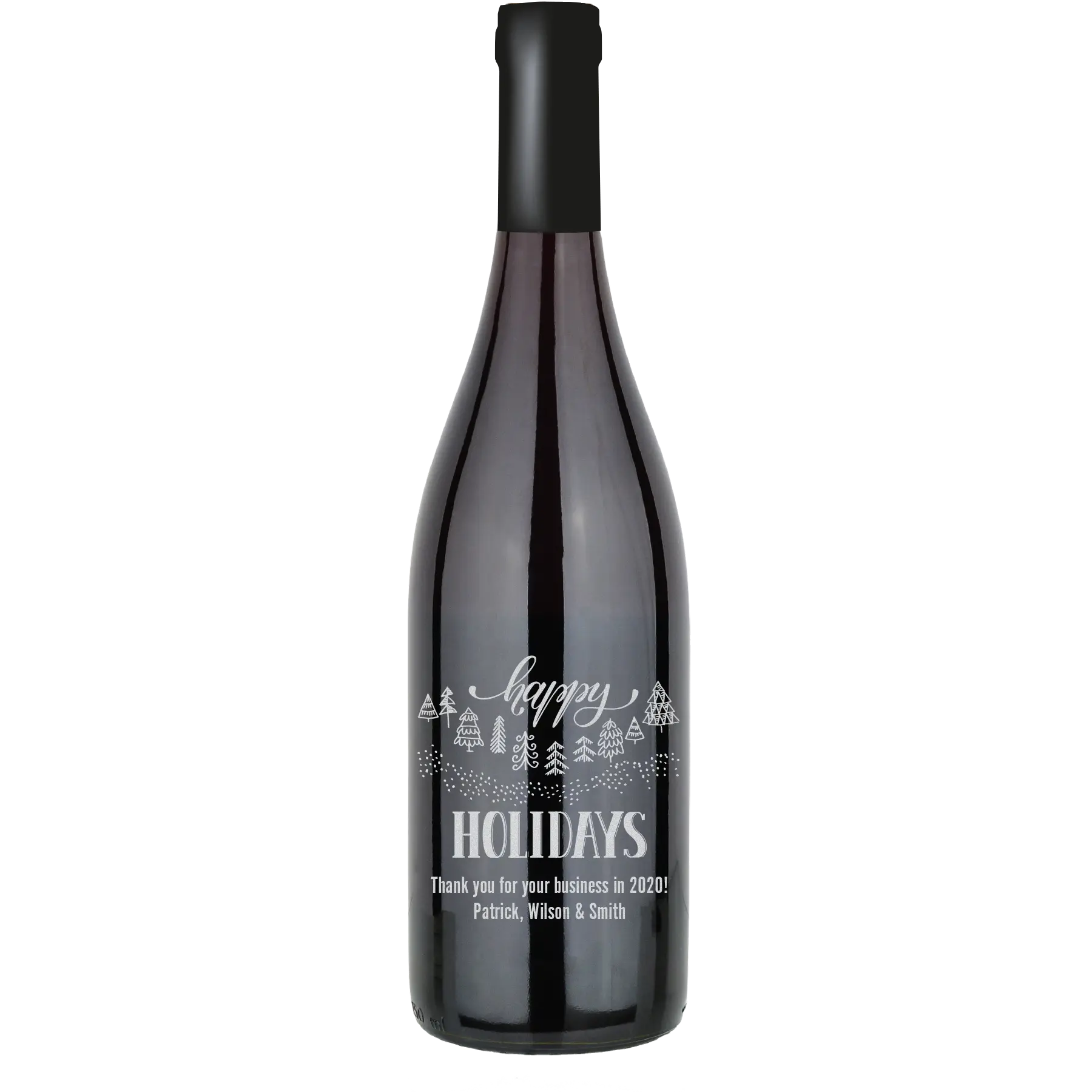 Happy Holidays Trees and Snow Custom Wine Bottle - Pinot Noir