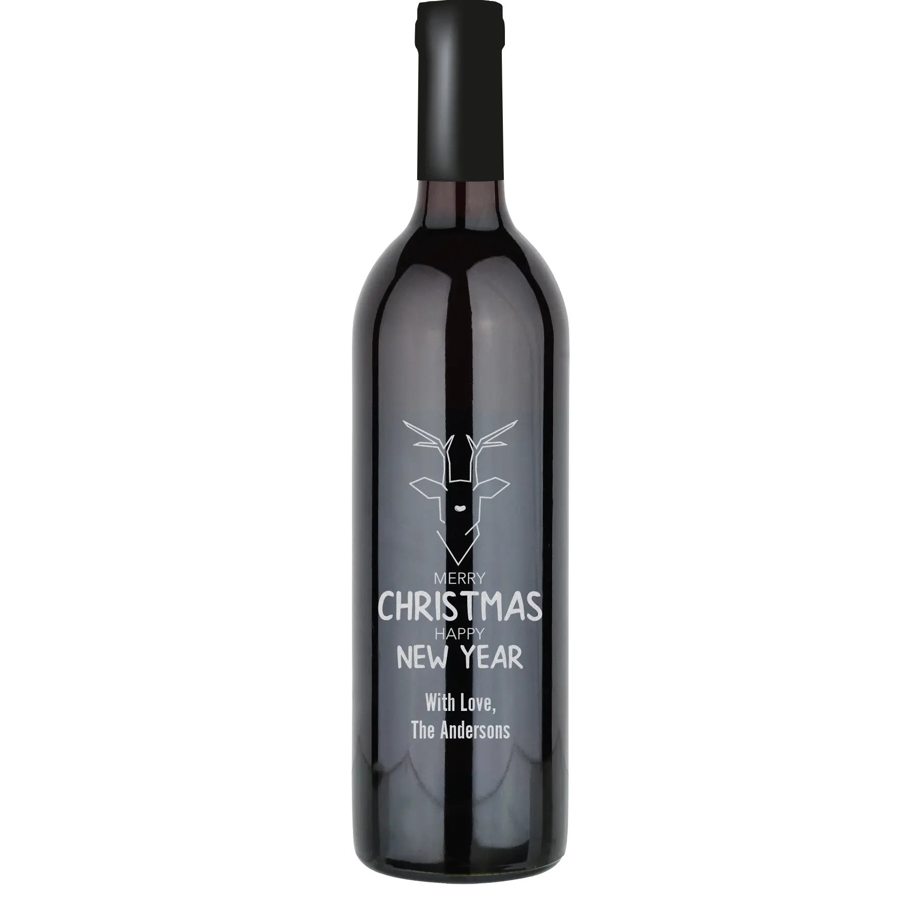 Merry Christmas Happy New Year Reindeer Custom Wine Bottle - Cabernet Sauvignon