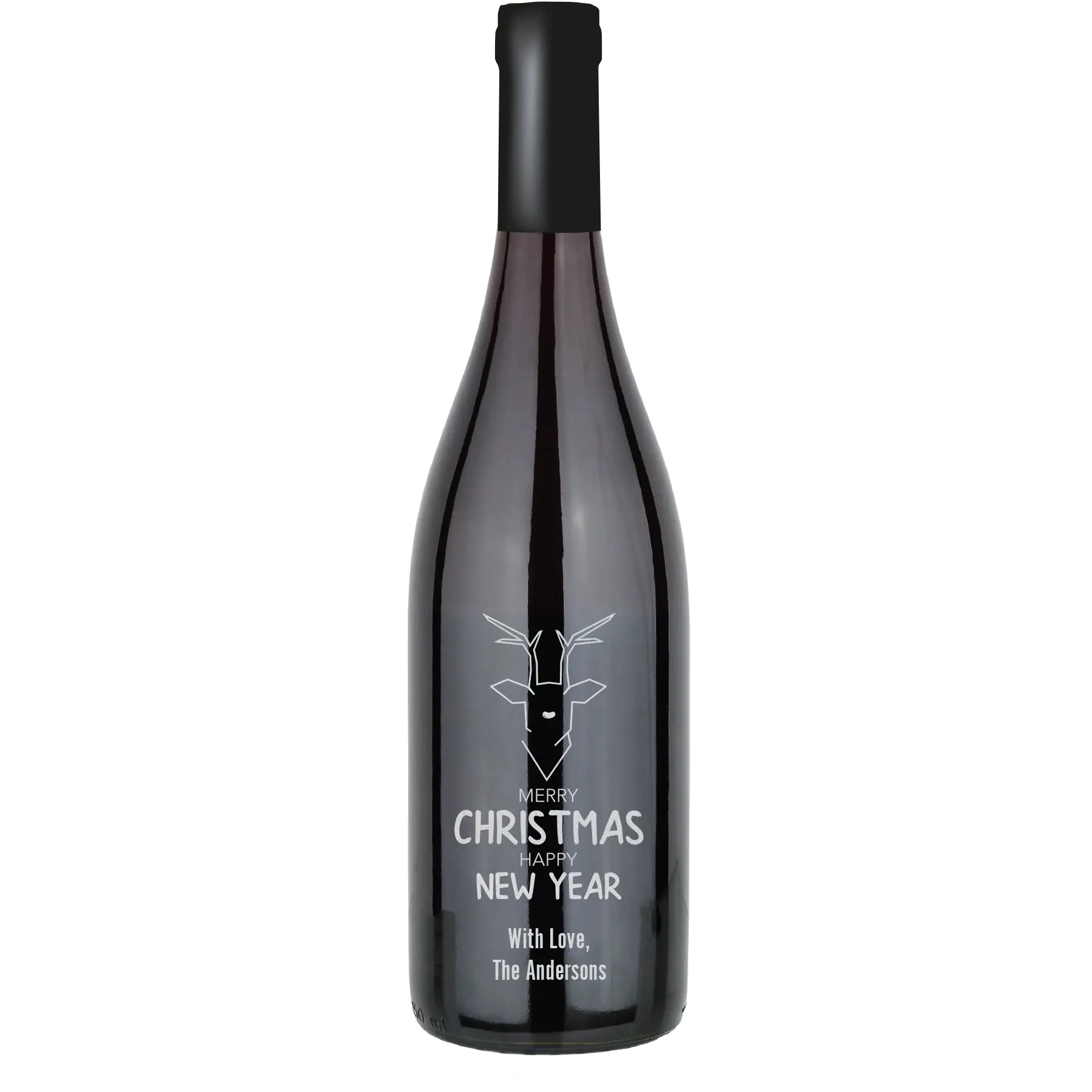 Merry Christmas Happy New Year Reindeer Custom Wine Bottle - Pinot Noir