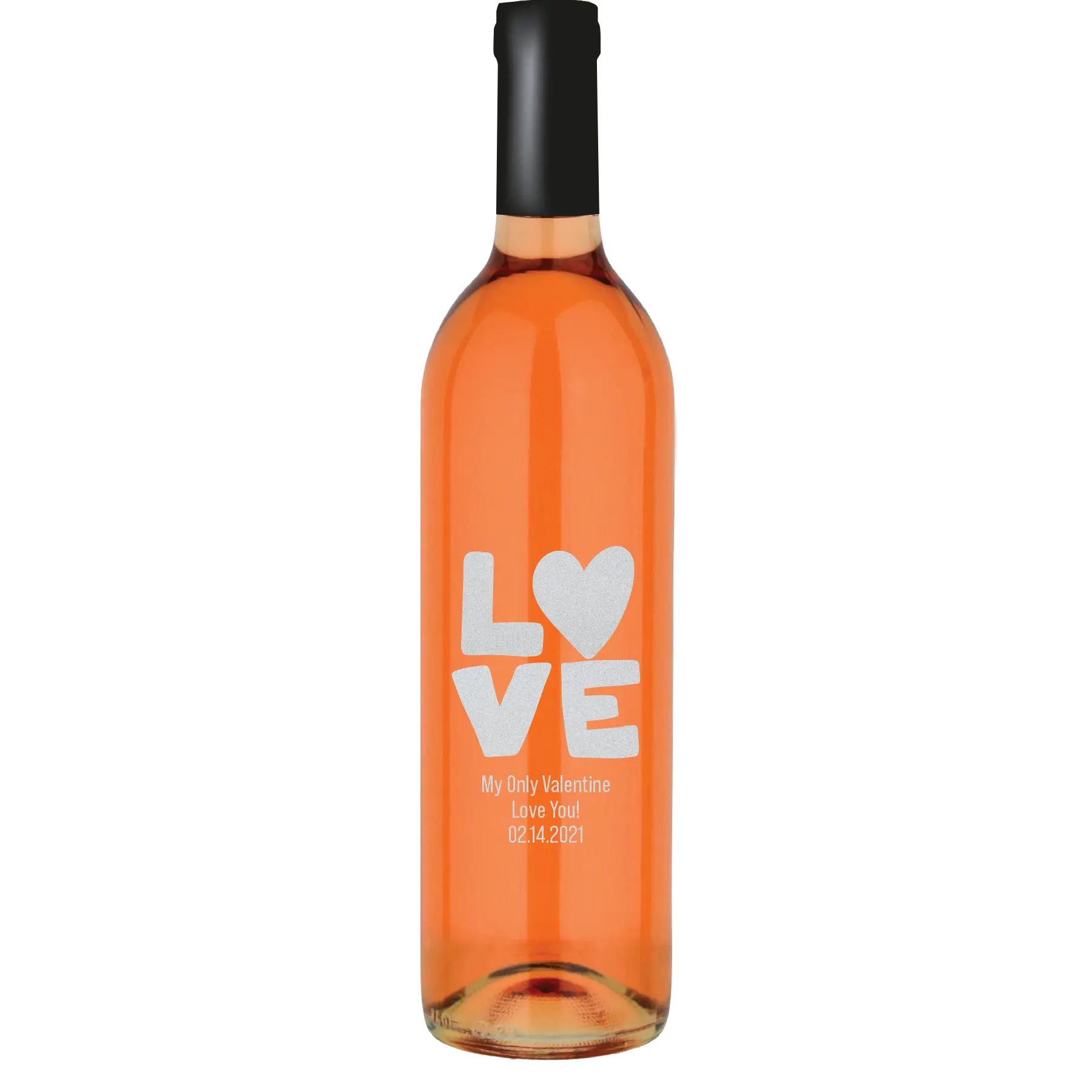 Love Text & Heart Custom Wine Bottle - White Zinfandel