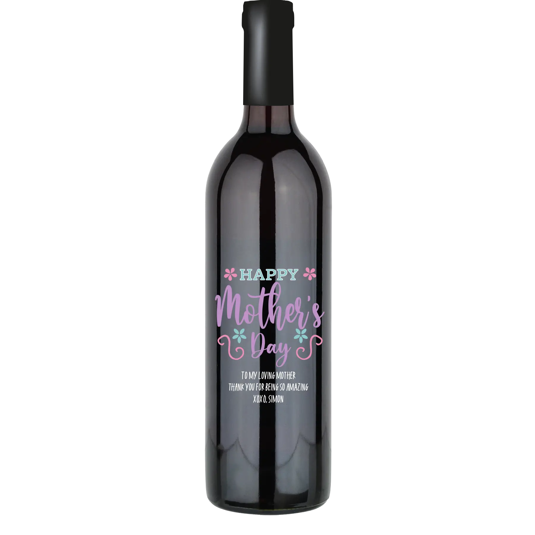 Happy Mother's Day Simple Floral Custom Wine Bottle - Cabernet Sauvignon