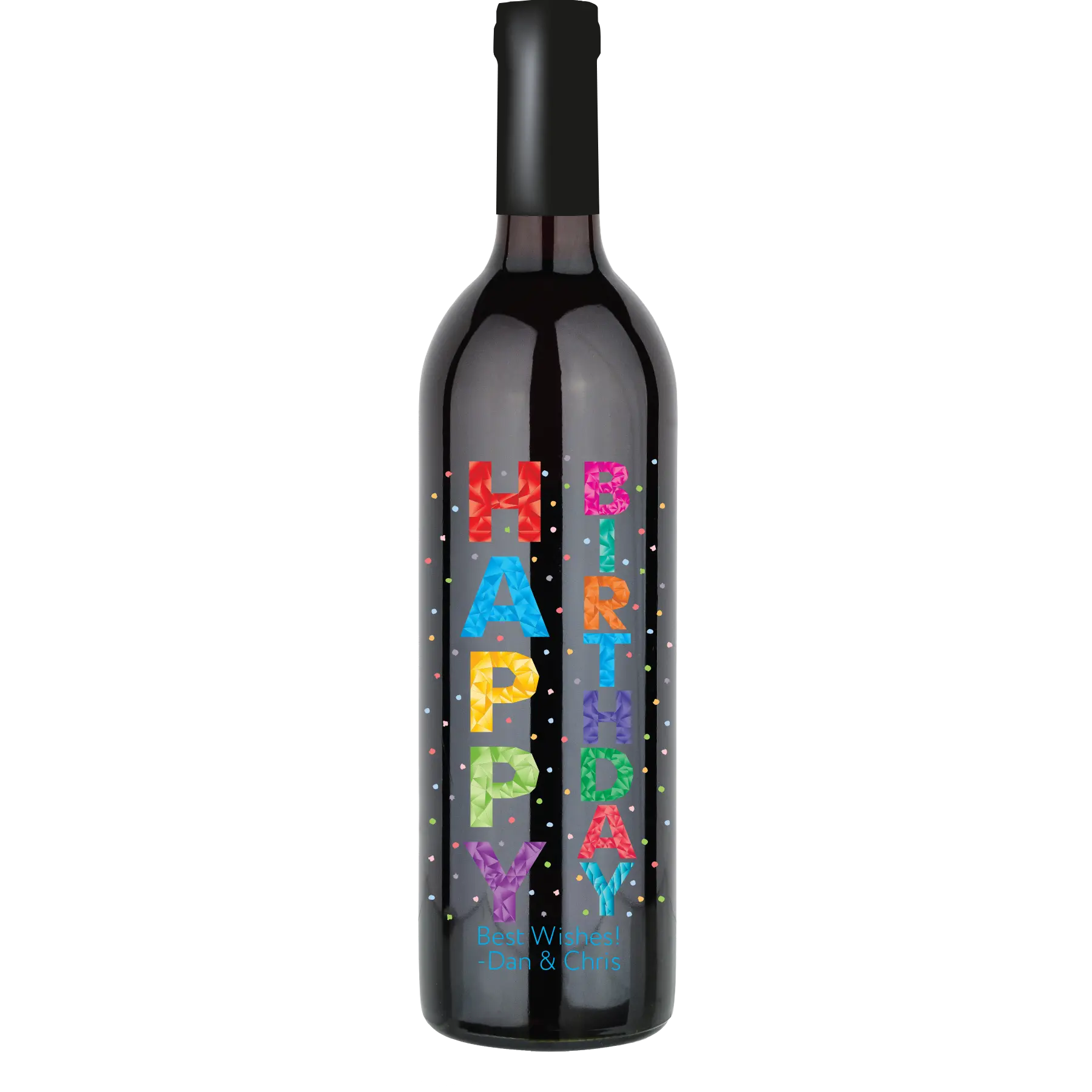 Happy Birthday Vertical Geo Custom Wine Bottle - Cabernet Sauvignon