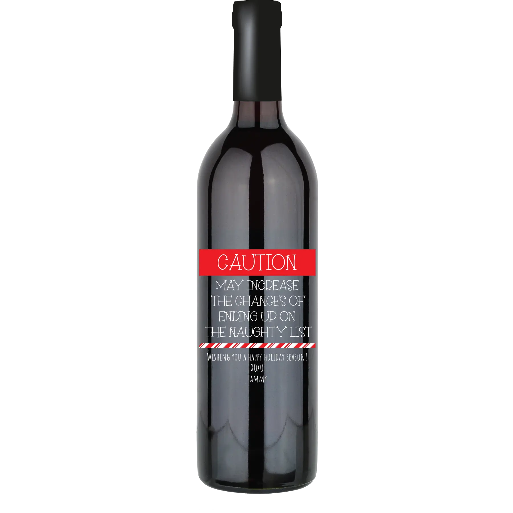 Caution Naughty List Custom Wine Bottle - Cabernet Sauvignon