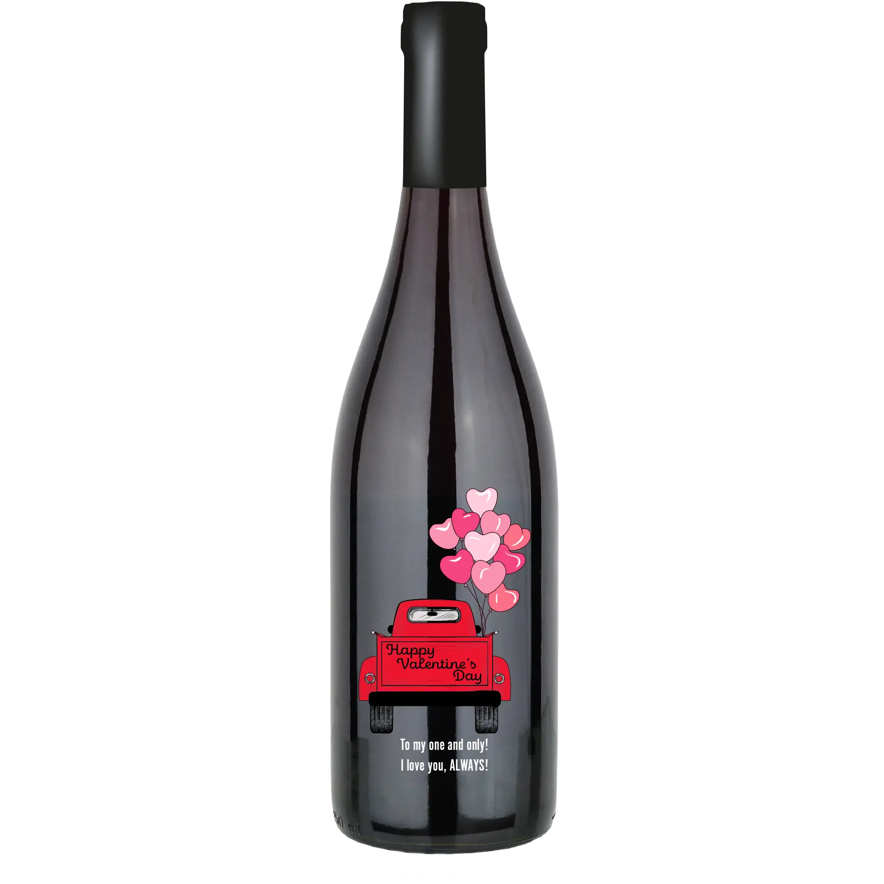 Happy Valentine's Day Vintage Truck Custom Wine Bottle - Pinot Noir