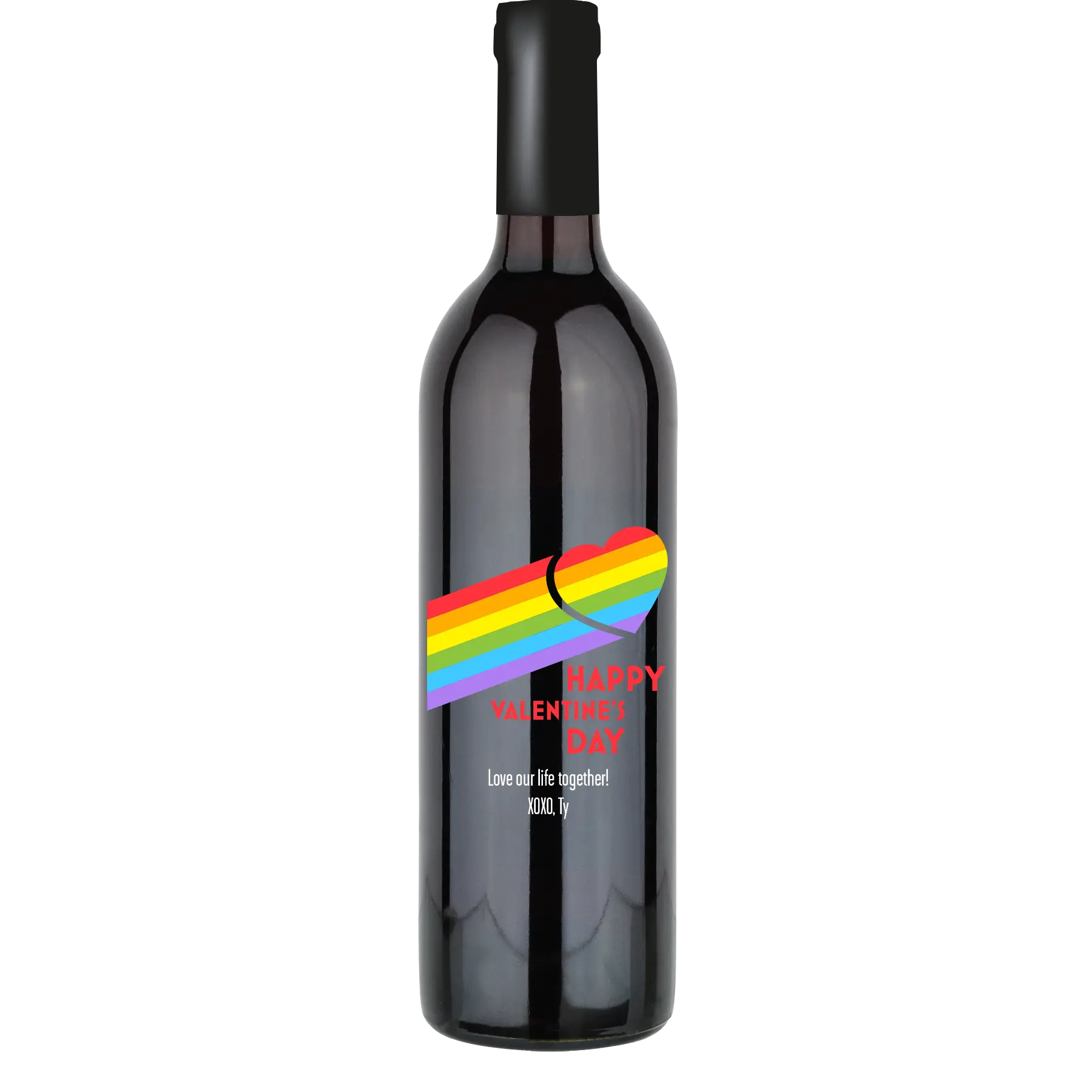 Happy Valentine's Day Rainbow Heart Custom Wine Bottle - Cabernet Sauvignon