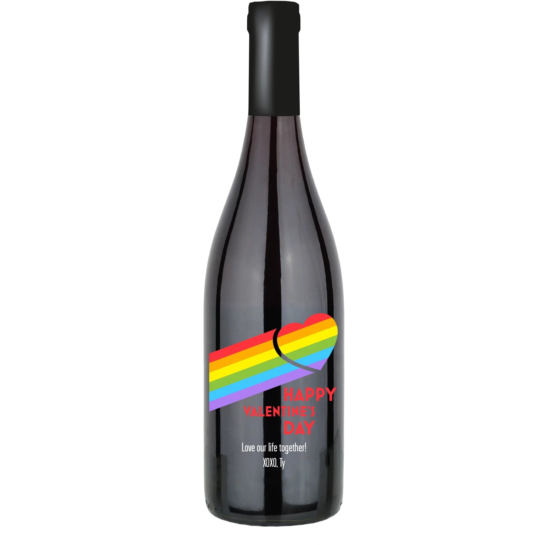 Happy Valentine's Day Rainbow Heart Custom Wine Bottle - Pinot Noir