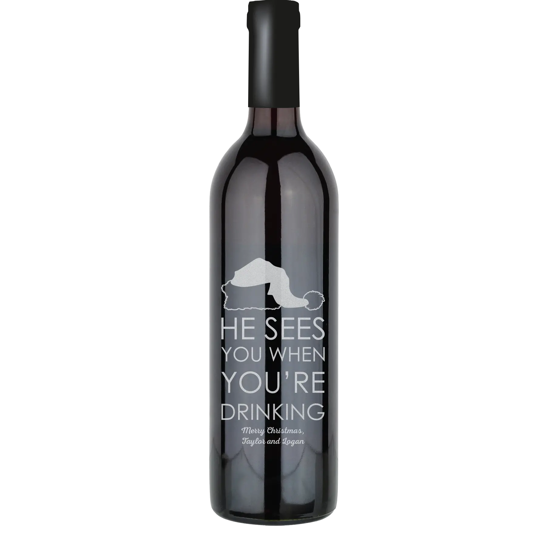 He Sees You When You're Drinking Custom Wine Bottle - Cabernet Sauvignon