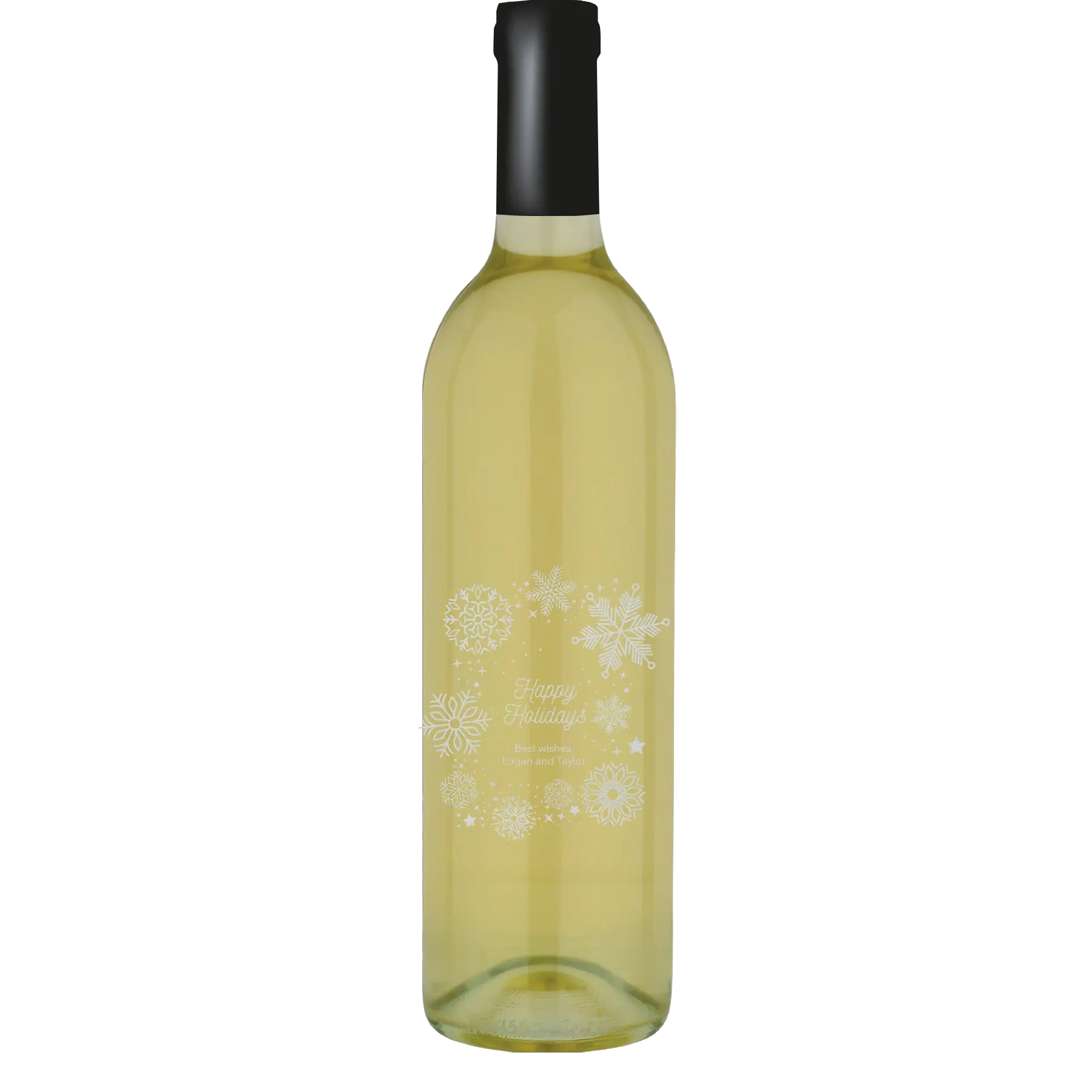 Happy Holidays Snowflakes Custom Wine Bottle - Symphony