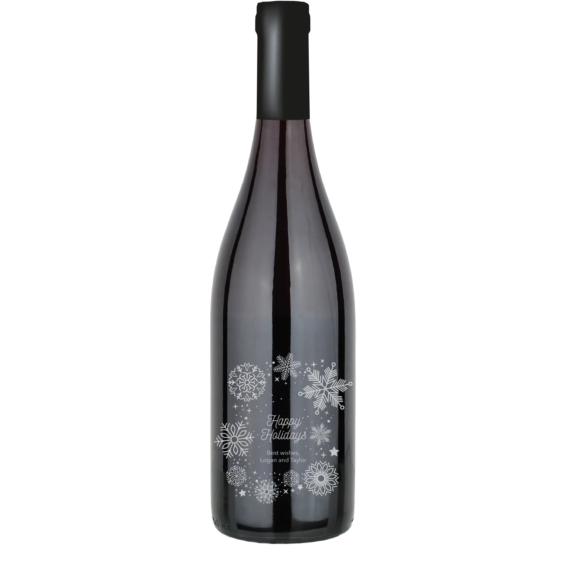 Happy Holidays Snowflakes Custom Wine Bottle - Syrah