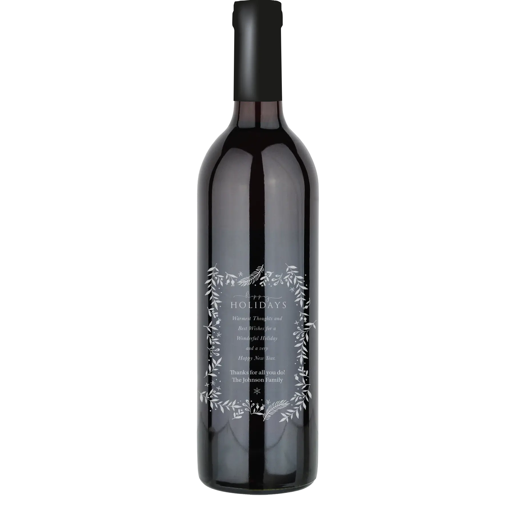 Happy Holidays Leaf Border Custom Wine Bottle - Cabernet Sauvignon