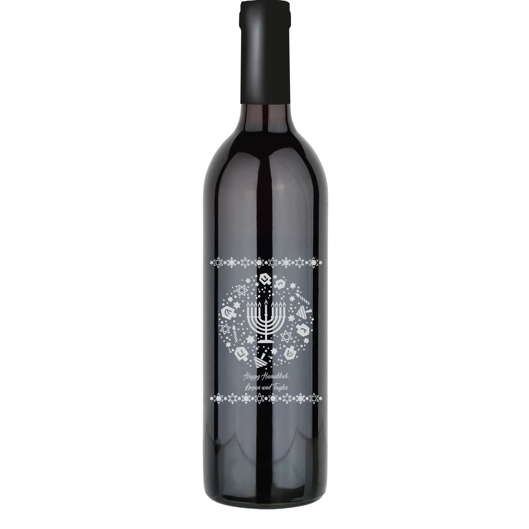 Happy Hanukkah Star Border Custom Wine Bottle - Cabernet Sauvignon