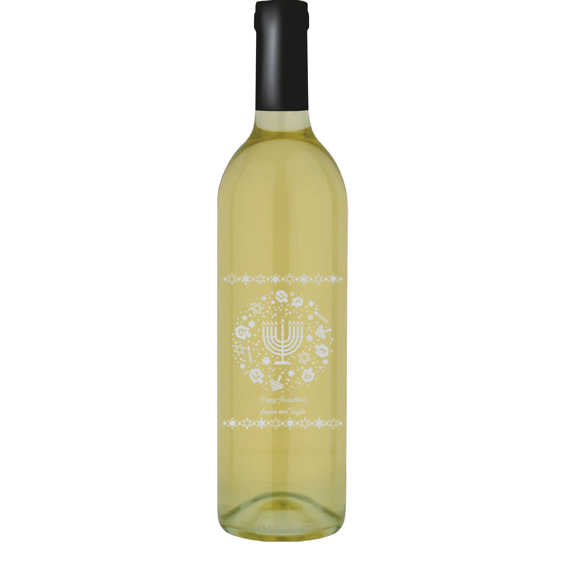 Happy Hanukkah Star Border Custom Wine Bottle - Symphony