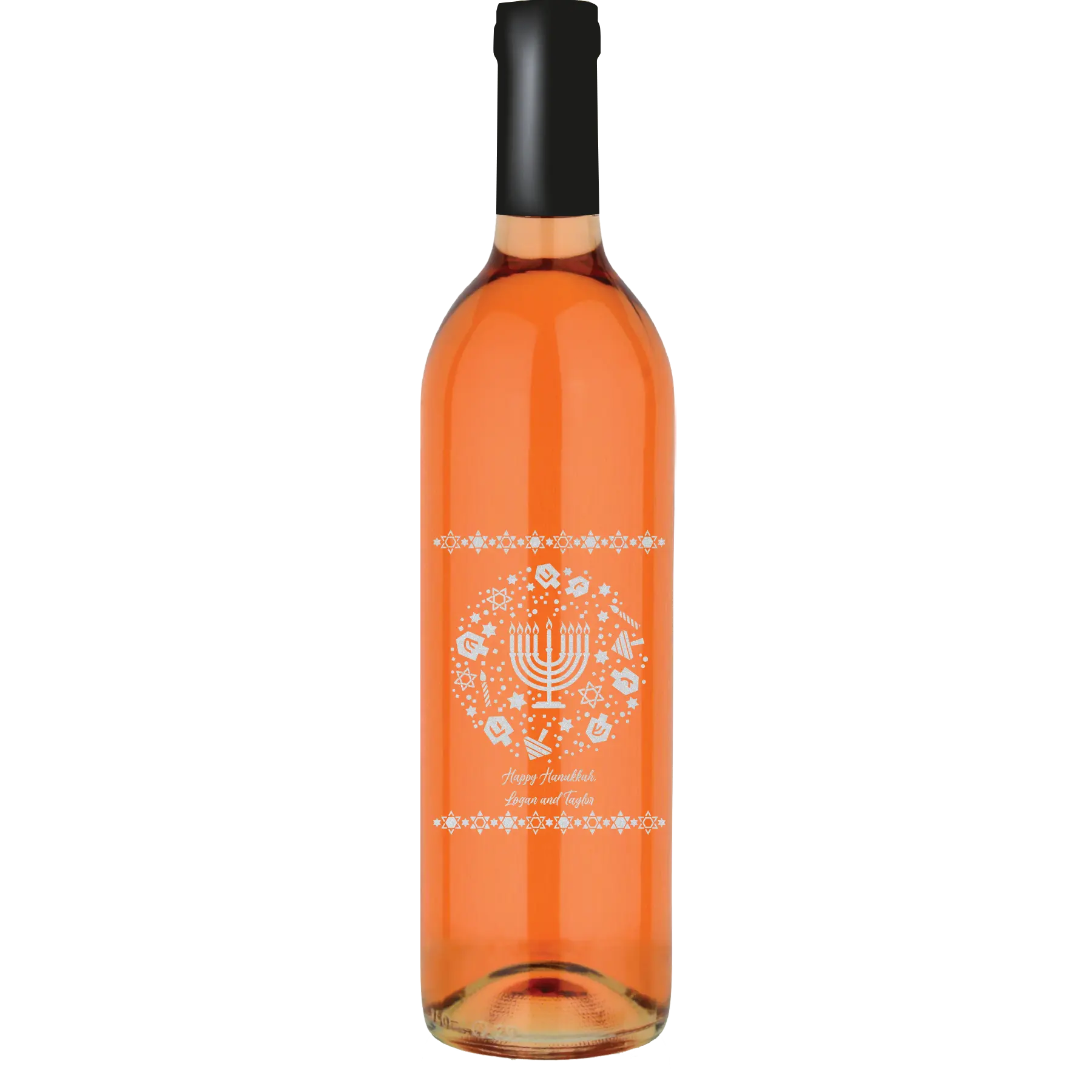 Happy Hanukkah Star Border Custom Wine Bottle - White Zinfandel