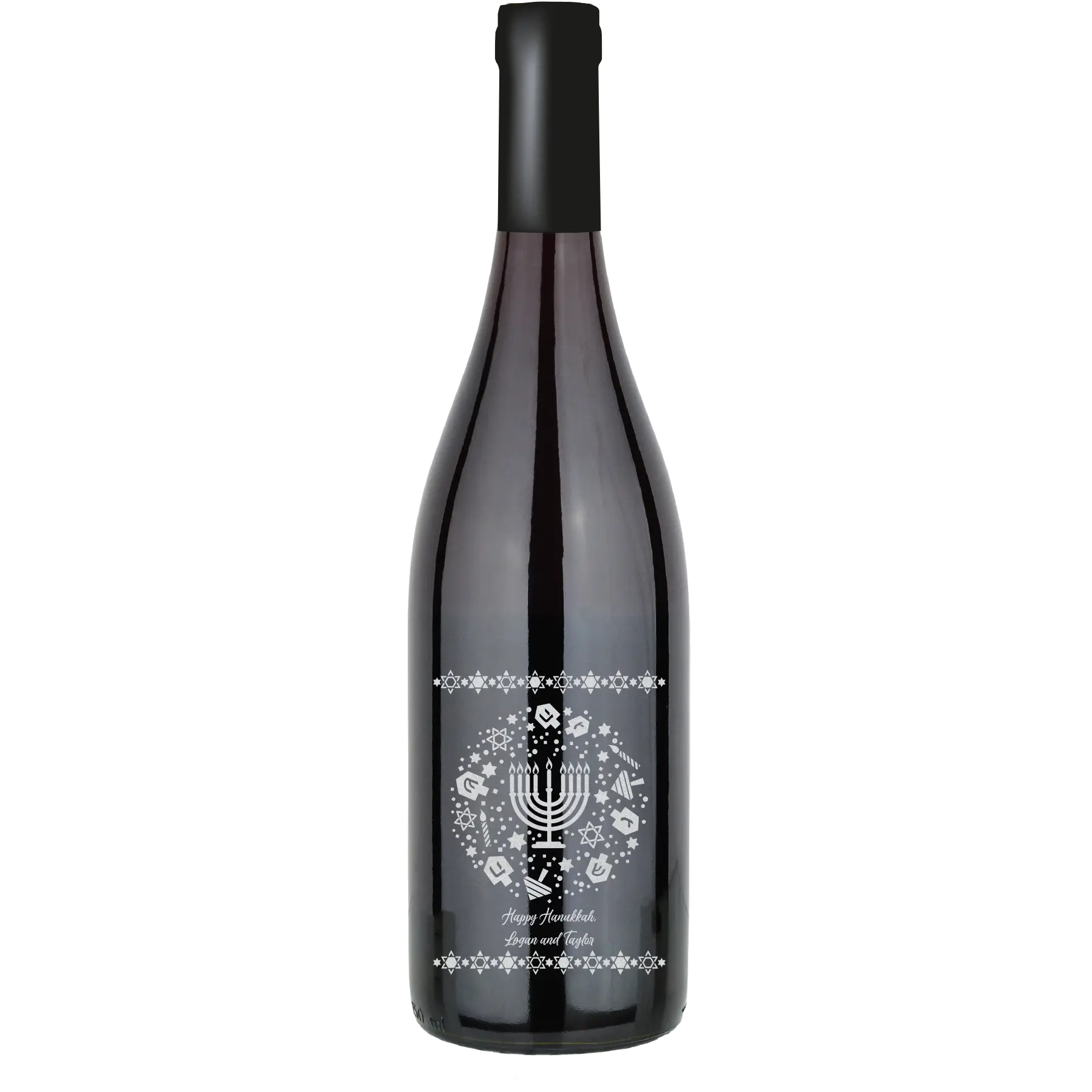 Happy Hanukkah Star Border Custom Wine Bottle - Syrah