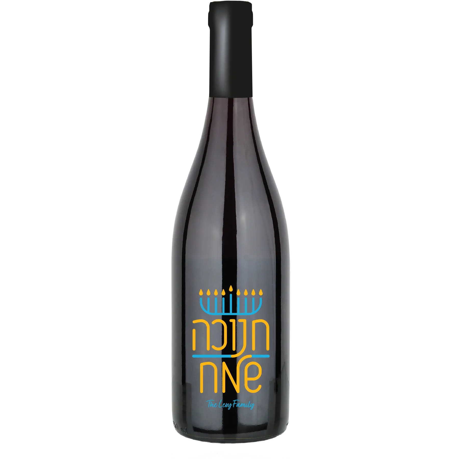 Hanukkah Menorah Color Custom Wine Bottle - Syrah